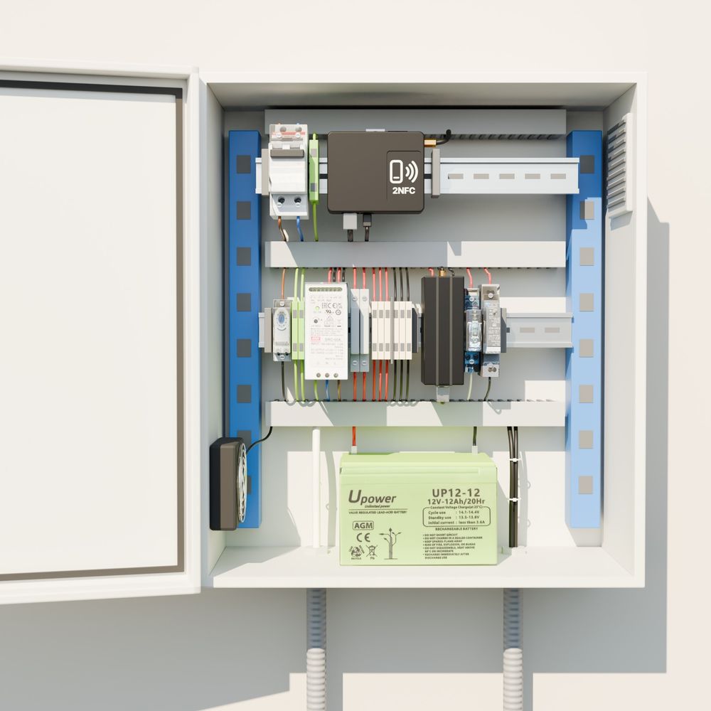 StarCORS reference base station enclosure, open, showing receiver, power and backup battery